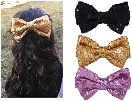 Sowing Love Large Sequin Hair Bow - Ladies and Girls 5 Hair Bows - Various Colors (Gold)