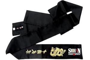 SHIHAN POWER SPORTS Kung Fu Sash Black with Dragon Print Satin 300cm for Men/Women Black Shaolin Monk Kung fu Belt Wushu Martial Arts Karate Taekwondo Sashes for Uniforms Wing Chun Clothing