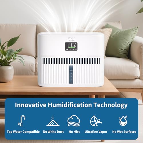 LAVIEAIR Evaporative Humidifiers for Bedroom, Living Room, Nursery, Large Room up to 300 ft², Mist-free No White Dust Top Fill Humidifier for Baby, Plants, 5L Tank, Max 48H Runtime, Easy to Clean