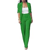 HuiSiFang Womens Fall Fashion 2 Piece Blazer Sets Open Front Blazers and Slim Fit Pants Suits Set