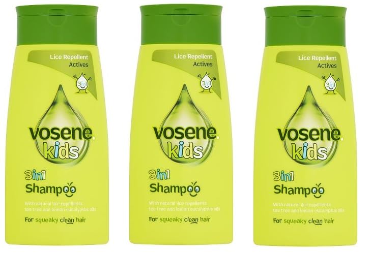 THREE PACKS of Vosene Kids 3 in 1 Conditioning Shampoo Head Lice Repellent, Clear, 750 milliliters
