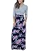 MEROKEETY Women's Striped Floral Print 3/4 Sleeve Tie Waist Maxi Dress With Pockets Navy Floral Large