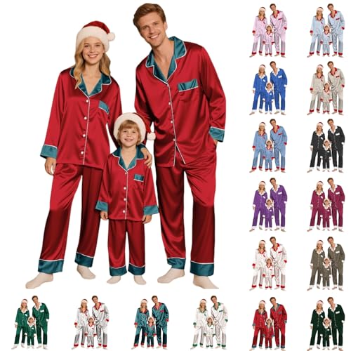 Christmas Pjs Kids,Silk Satin Sleepwear Loungewear Xmas Pyjamas Matching Family Christmas Pyjama Set for Women Men Kids Nightwear Christma Pajamas
