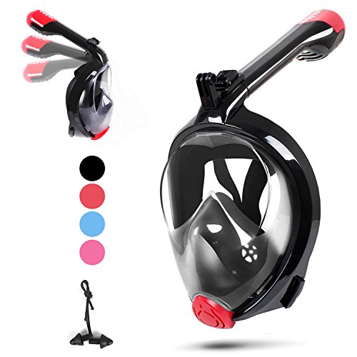 Snorkel Mask 180° Full Face Snorkel Mask Snorkeling Mask Panoramic View with GroPro Mount Anti-Fog Anti Leak Easy Breath Dry Snorkel Mask for Adults Kids, Heeta (Black & Red L/XL) - Thumbnail 7