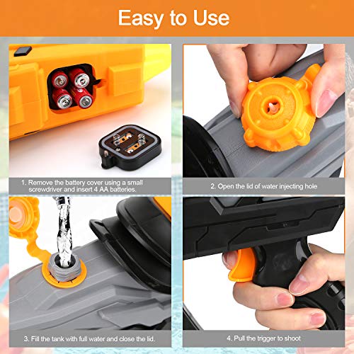 Electric Water Gun Squirt Guns Fully Automatic Water Blaster with Led Light High Capacity Long Range Waterproof Battery Cover for Kids Adult for Pool Party Outdoor Beach Water Fighting (Black)