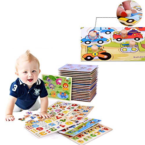 SIPLIV Wooden Pegged Puzzles Set Learning Puzzles Board for 2-5 Years Old Kids Preschool Early Education Toys and Games, 2 Pcs - Animals and Insects - Thumbnail 5