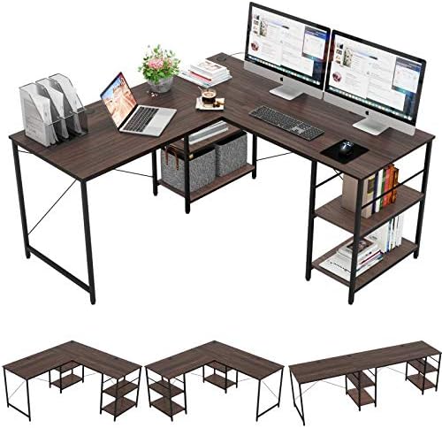 Bestier 95 5 L Shaped Desk With Storage Shelves Adjustable 2 Person Desk L Shaped Corner Computer Desk Extra Long Desk With Shelves Multi Usage Large Tables Desk For Home Office Gaming Study Brown Comprarlofacil Extra Long L Shaped Desk