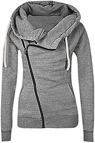 Women's 1 Color Slim Slanted Zip 2 Pocket Full Sleeve Funnel Neck Hoodie