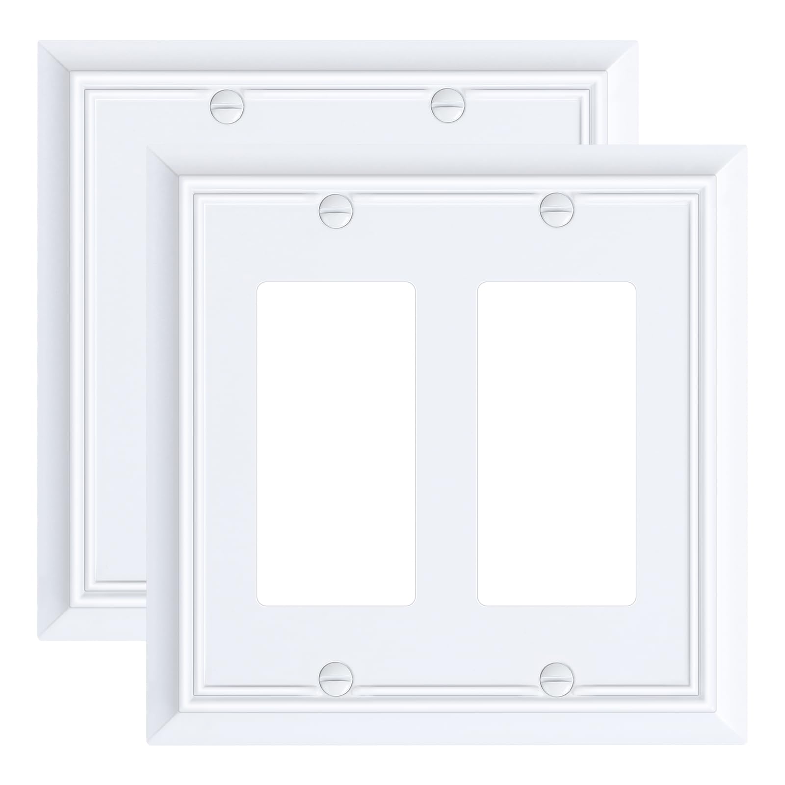 Photo 1 of 2-Pack Decorative Double Decorator Outlet Cover Plate, Pure White Durable Natural Bamboo Fiber Wall Plates for Electrical Outlets, Receptacle, GFCI Outlet, Dimmer Switch, 2-Gang, Corrosion Resistant