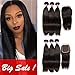 QinMei Brazilian Straight Hair 3 Bundles With Closure 4×4 Lace Closure With Bundles 100% Unprocessed Virgin Straight Human Hair Extensions Swiss Closure Weave Weft Natural Color (12 14 16 +10 Closure)