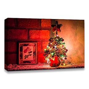 Canvas Wall Art Christmas Tree Celebration Painting Artwork for Home Prints Framed - 12x18 inches