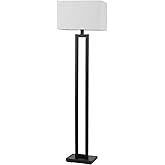Globe Electric 67046 58" Floor Lamp, Matte Black Finish, White Linen Rectangular Shade, Modern Geometric Cutout Design, E26 B