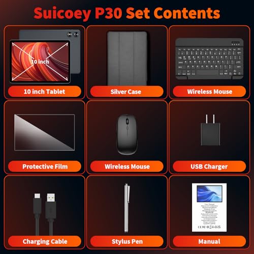 Android Tablet with Keyboard - Android 16 tablet with 26GB+256GB+2TB Expand, 10 inch Tablet with 8-Core, Gemini AI, 5G WiFi, 8000mAh, GPS, GMS, Electronic Tablet PC with Case/Mouse/Stylus-Silver Case