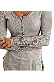 PinkWind Women's Lace Stitching Button Down Henley T-Shirt Blouse Tops