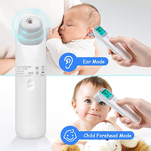 Baby Ear Forehead Digital Thermometer, ELERA Instant Read Thermometer Care Health of Infants, Toddlers and Adults, 4 Backlight Mode & Heat Warning, CE Approved, with Drawstring Bag, Battery Include