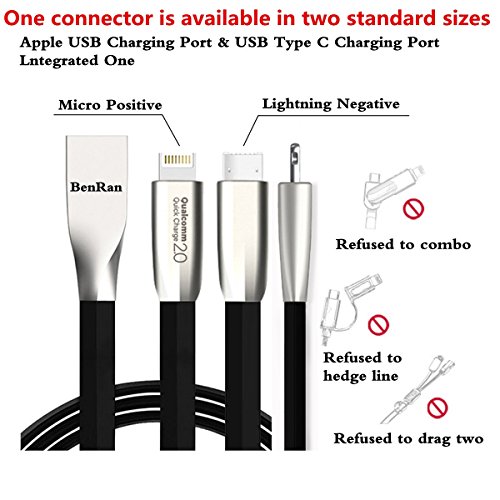BenRan Lightning to USB Cable â€“ 3.3 Feet /1 M Zinc Alloy Rhombus Charging Cable 2in1 Fast USB Charging cable for iOS & Android Systems (Blue, 3ft/1M)