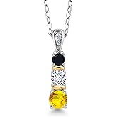 Gem Stone King 925 Silver and 10K Yellow Gold Round Yellow Sapphire White Lab Grown Diamond and Black Onyx Pendant Necklace For Women (0.63 Cttw, Gemstone September Birthstone, with 18 Inch Chain)
