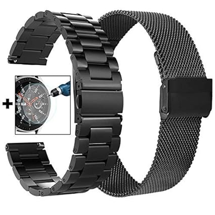 CAGOS Galaxy Watch 46mm/Ticwatch Pro Bands, Solid Stainless Steel Metal + Milanese Loop Mesh Strap Replacement Band for Ticwatch Pro/Galaxy Watch 46mm ...