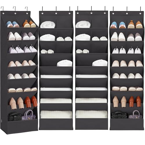 4 Pack Shoe Organizer with 6 Extra Large Pockets and 4 Large Pocket, Over the Door Sturdy Closet Storage Rack, Hanging Shoe Organizer for Shoes, Sneakers, Black