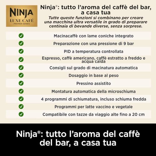 Luxe Premier Macchina per caffè 3 in 1, per caffè espresso, con estrazione a freddo e filtrato, 4 impostazioni automatiche predefinite per la schiuma, Nero ES601EUBK
