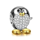 NinaQueen 925 Sterling Silver Gold Plated & Enamel Penguin Charms with Zirconia