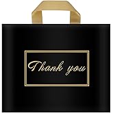 Chirpbirds Thank You Plastic Shopping Bags for Small Businesses Extra Large Thick Bulk Merchandise Gift Bags with Handles for Customers Party Favors, Black 50 Pack