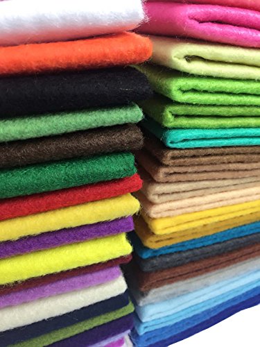 Misscrafts 42pcs 8"X8" 1.5mm Thick Soft Felt Nonwoven Fabric Sheet Pack DIY Craft Patchwork Sewing Square Assorted Colors with Thread Bag