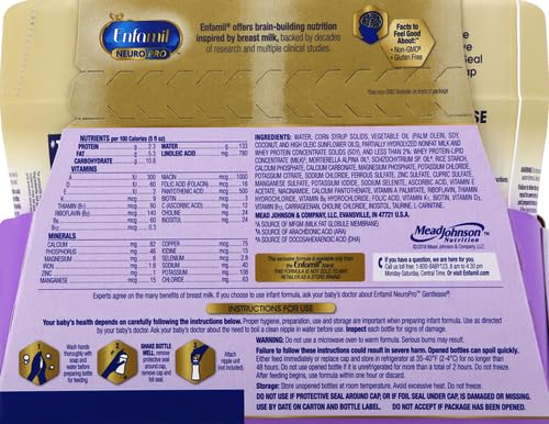 ENFAMIL GENTLEASE READY TO FEED BABY FORMULA, EASES GAS, FUSSINESS, CRYING & SPIT-UP IN 24 HOURS, READY TO USE 8 FL OZ, PACK OF 6, TOTAL 48 FL OZ