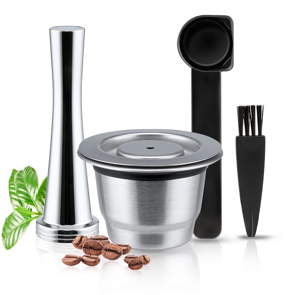 Stainless Steel Reusable N Espresso Coffee Pod, BENFUCHEN Premium Espresso Refillable Coffee Capsules for N Espresso OriginalLine Brewers, 1 Metal Coffee Capsule 1 Coffee Tamper - DIY Coffee Pod Kit