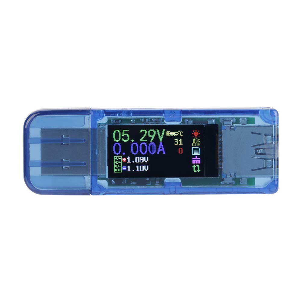 USB Tester Color LCD Voltmeter USB Voltage Tester Ammeter Current Power Capacity Meter Detector Reader Multimeter Charger USB Electrical Resistance Safety Tester Capacity of Power Banks with USB Load