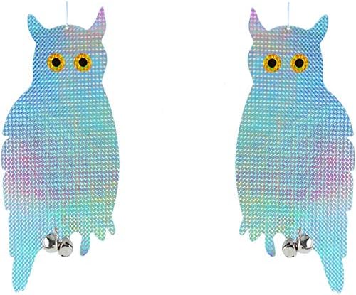 MINISTAR 2 Pack Bird Repellent Owl Bird Scared - Simple Reflective Control Device| Double Side Bird Deterrent- Holographic Reflective Woodpecker FOR Gardens, Greenhouse