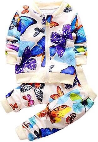 Nevera Baby Warm Butterfly Print Coat Little Girl Jacket Winter Thicken +Pants Outerwear 0-4Y
