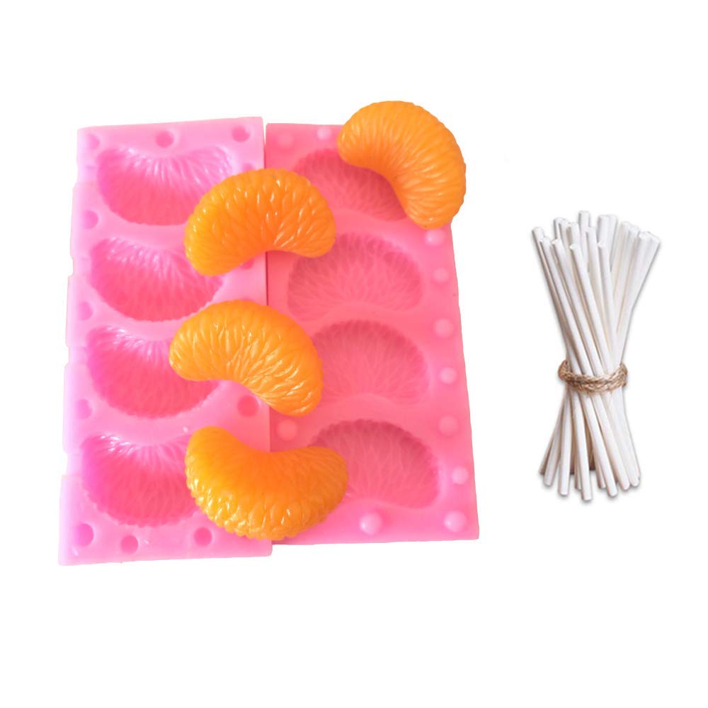 Photo 1 of 3D Tangerine Slice Silicone Mold with 20pc Lollipop Sticks - Mandarin Orange Segments Fruit Fondant Gum Paste Icing Mold for Cake Cupcake Decoration Chocolate Candy Resin Polymer Clay Soap Embeds