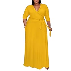 Runwind Plus Size Dress for Women 3/4 Sleeve V Neck