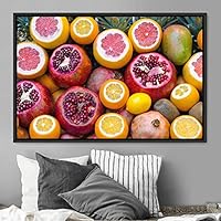 Framed Canvas Wall Art Fruity Citrus Colorful Farmhouse/Country Fruit Group Modern Art Multicolor Photography - 16x24 inches