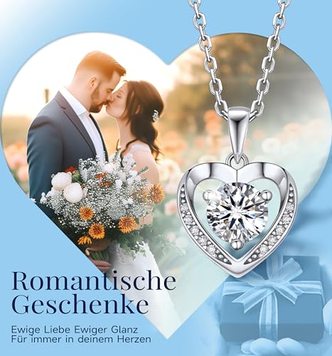 MomentWish Women's Heart Necklace, 0.5/1/2 Carat Moissanite Diamond Pendant Rose Gold 925 Sterling Silver Hypoallergenic Jewelry Gift for Wife Mom Girlfriend