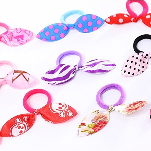 Adecco LLC Hair Tie Bands, 25Pcs Girls Cute Rabbit Ears Elastic Hair Tie Rubber Bands Ropes Accessories Women Ponytail Hair Holders Tie Gum