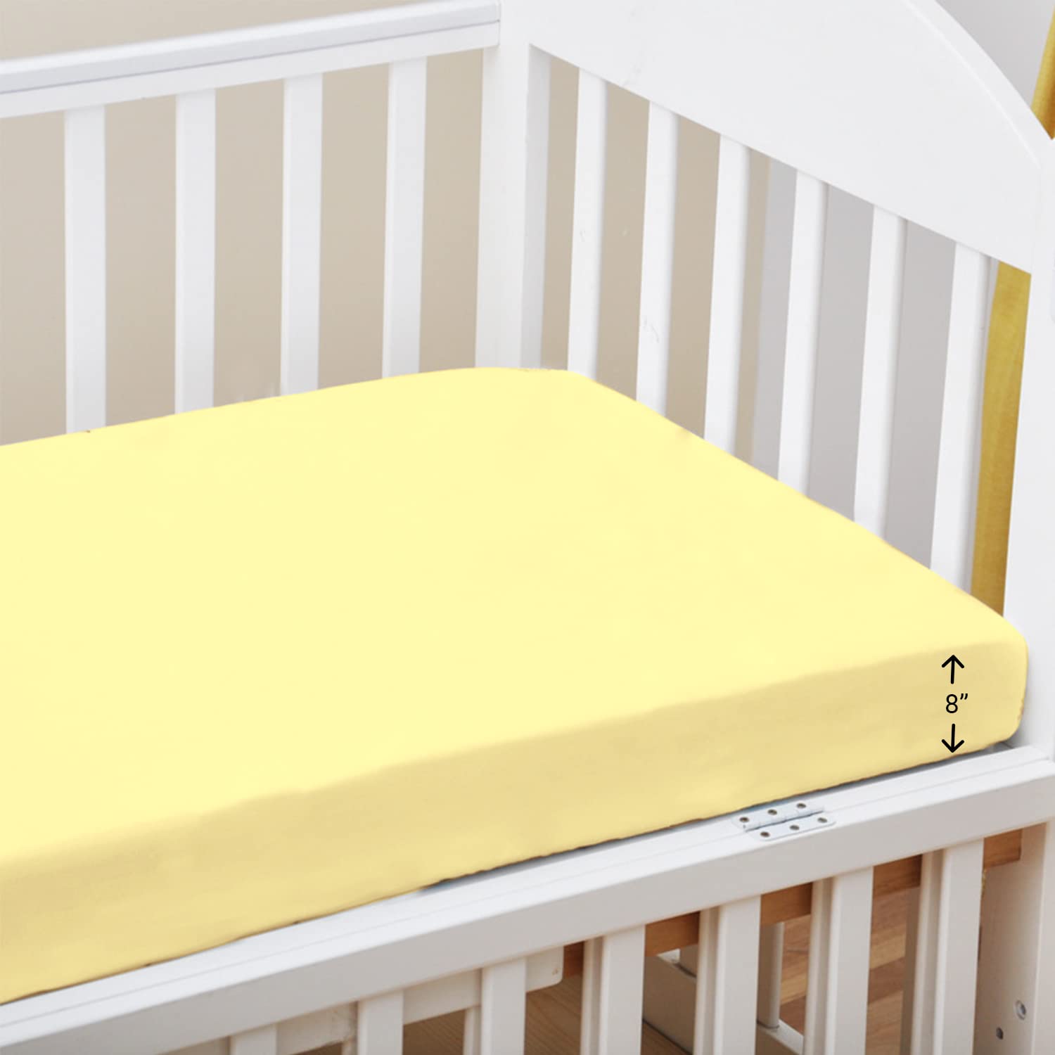 Pizuna 100% Cotton Fitted Cot Sheets Mellow Yellow, 400 Thread Count Long Staple Cotton Fitted Cot Sheets 140 x 70 cm, Sateen Weave 15 cm Deep Fitted Sheets 1 PC Mellow Yellow