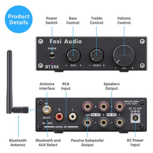 Fosi Audio BT30A Bluetooth 5.0 versterker 2.1 kanaals stereo audio ontvanger klasse D mini hifi draadloze versterker… - Image 3