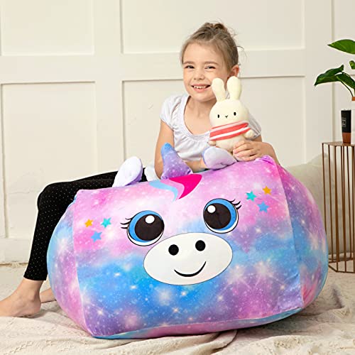 MHJY Unicorn Bean Bag Stuffed Animal Storage Beanbag Chair Cover for Kids Plush Toys Blankets
