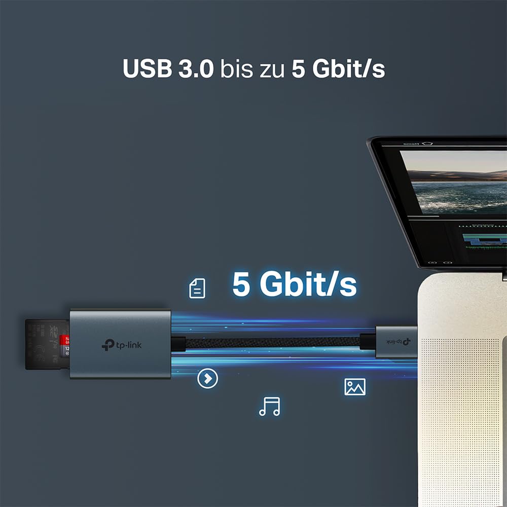 TP-Link UA430C SD Kartenleser USB C, kartenlesegerät auf SD und microSD bis zu 2 TB, USB 3.0, Gleichzeitiges Lesen und Schreiben von Zwei Karten, mit Mac, Windows, iPadOS, iOS, Android 4