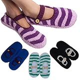4 Pairs Ladies Mary Jane Warm Slipper Socks Fuzzy Non Skid Assorted Colors One Size Anti Slip For Women
