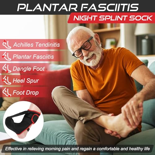 Moohome Plantar Fasciitis Night Splint Sock Soft Plantar Fasciitis Brace for Sleeping Achilles Tendonitis Foot Drop Heel Pain - Plantar Fasciitis Relief Night Splint for Women Men Black-Red Medium