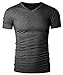 Mrignt Men's Cotton Loose-fit Stretch Short Sleeve T-shirt(Black(V-Neck),L)
