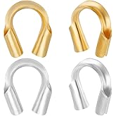 Beebeecraft 1 Box 100Pcs 2 Colors Jewellery Wire Guardians 18K Gold Plated & Platinum Plated U Shape Wire Guard Loops Thread Protector for Jewelry Making Bracelet Necklaces(Hole: 0.5~0.6mm)