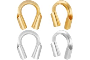 Beebeecraft 1 Box 100Pcs 2 Colors Jewellery Wire Guardians 18K Gold Plated & Platinum Plated U Shape Wire Guard Loops Thread Protector for Jewelry Making Bracelet Necklaces(Hole: 0.5~0.6mm)