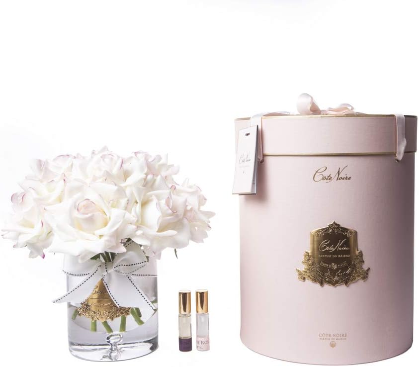 Cote Noire Scented Floral Display Twelve Roses Pink Blush - Clear Glass Vase