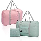 2 Pack High Capacity Foldable Travel Duffel Bag, Portable Waterproof Carry On Luggage Handbag, Weekender Overnight Handbag for Sports, Gym, Vacation (Light blue, Light blue)
