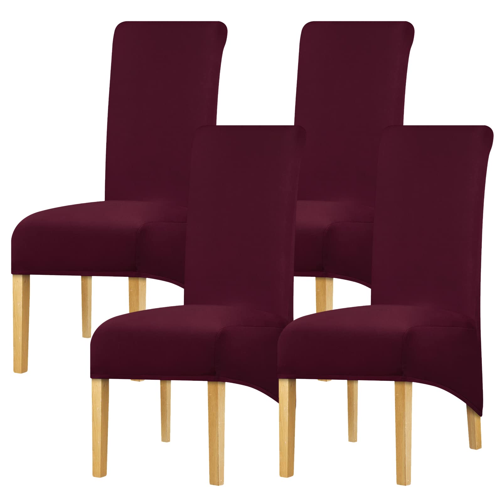 Leorate Dining Chair Covers Stretch Spandex Chair Protector Roll Top High Back chair slipcover for Wedding Party kitchen home decor Dark Wine 4 pieces