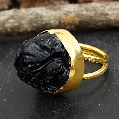 Meteorite Tektite Ring By Omer Handmade Roman Art 24k Gold Over Fine Silver Size 8.5 US
